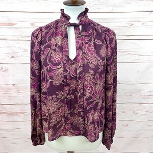 Evereve Floral Mindie Puffy Balloon Long Sleeve Tie Front Blouse Top